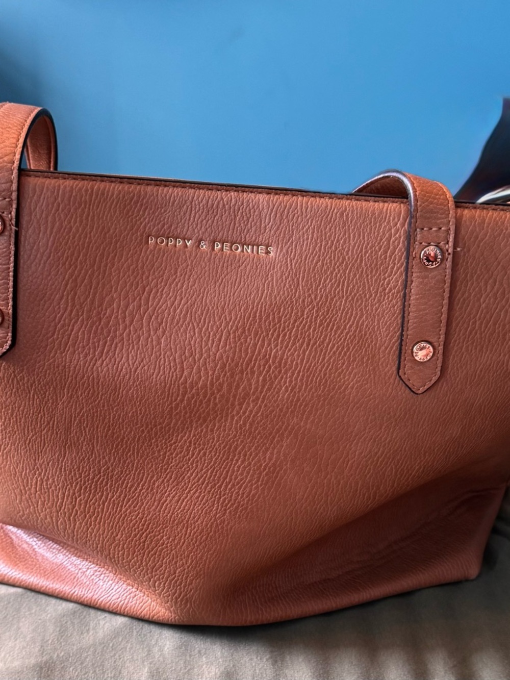 Poppy & Peonies Chestnut Brown Pebbled Leather Tote